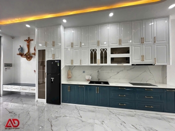 Thi Công Nội Thất Nhà Phố Tân Cổ Điển Sang Trọng Với Bếp Trắng - Xanh Và Phòng Ngủ Cao Cấp | An Duy Interior