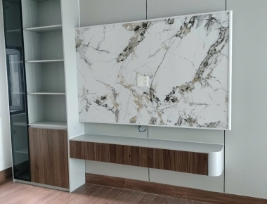 Thi Công Nội Thất Nhà Phố Hiện Đại Tông Trắng Gỗ – Điểm Nhấn Vách Tivi Đá Và Tủ Gầm Cầu Thang Tinh Gọn | An Duy Interior